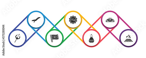 india filled icons with infographic template. glyph icons such as assam, tamil language, e, trisul, india badge, tandoori, yagna vector.