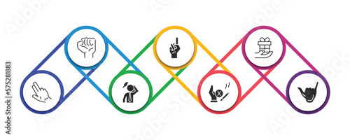 gestures filled icons with infographic template. glyph icons such as hand gesture, finger up, give a gift, gestures, dubious, give up smoking, surfing vector.