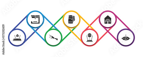 future technology filled icons with infographic template. glyph icons such as 3d printer, kettle, smart house, augmented reality, robot arm, hologram, avatar vector.