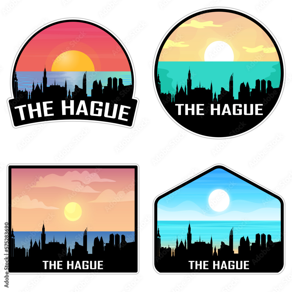 The Hague Netherlands Skyline Silhouette Retro Vintage Sunset The Hague Lover Travel Souvenir Sticker Vector Illustration SVG EPS AI
