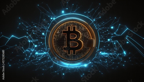 Shiny bitcoin, Bitcoin data , photo generated by IA, crypto coin
