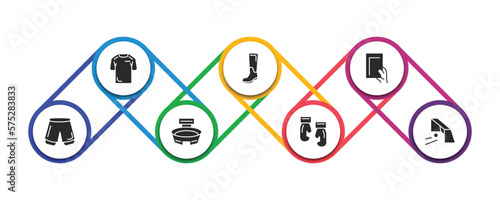 football filled icons with infographic template. glyph icons such as tshirt, boots, red card, football shorts, stadium, gloves, soccer goal vector.