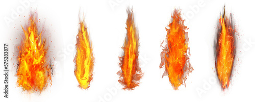 Stampa su tela Set of Fire flame on transparent background.