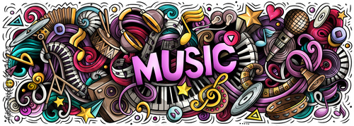 Music detailed lettering cartoon banner illustration