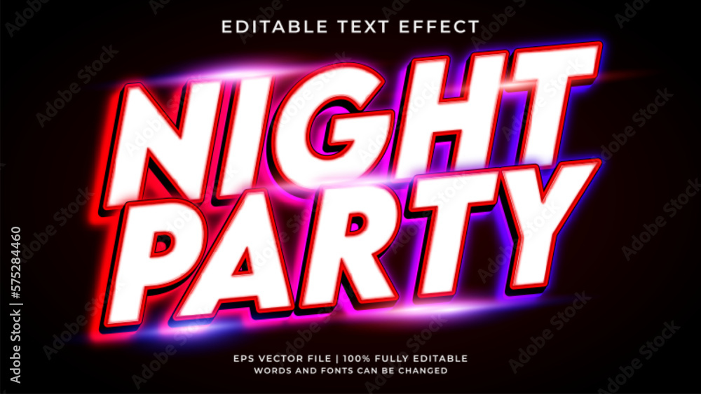 Night party neon style editable text effect