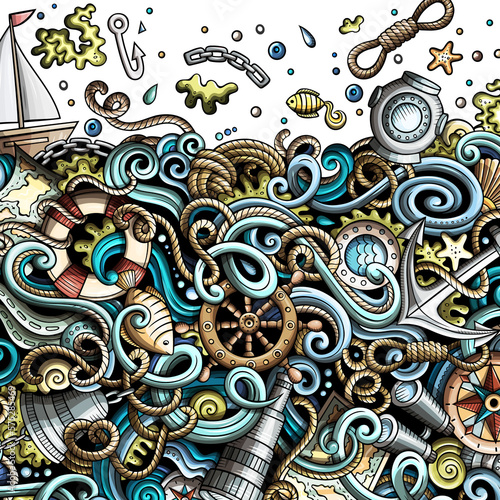 Nautical detailed cartoon border illustration