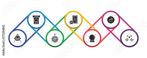 entertainment filled icons with infographic template. glyph icons such as ticket booth, board games, shoot duck, fair ship, spinning wheel, magic board games, glory vector.