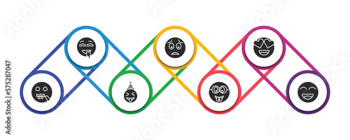 emoji filled icons with infographic template. glyph icons such as drool emoji, worried emoji, in love -mouth crazy nerd happy vector.