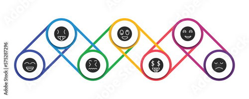 emoji filled icons with infographic template. glyph icons such as tongue out emoji, weird emoji, blushing grinning disgusted rich disappointed vector.