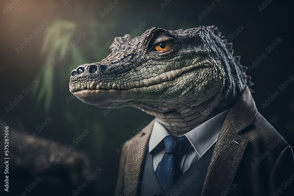 Crocodile with formal business suit. Generative AI Crocodile with formal business suit. Generative AI