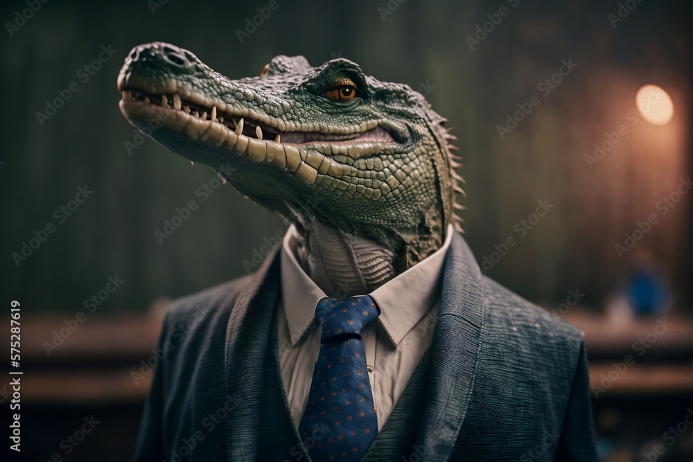 Crocodile with formal business suit. Generative AI Crocodile with formal business suit. Generative AI