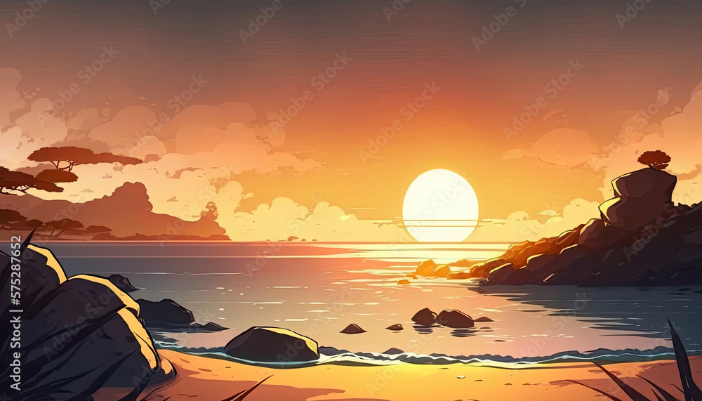 Download Beautiful Scenery Anime Aesthetic Sunset Wallpaper | Wallpapers.com