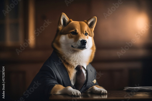 Iconic Doge Shiba Inu with formal business suit as CEO. Generative AI