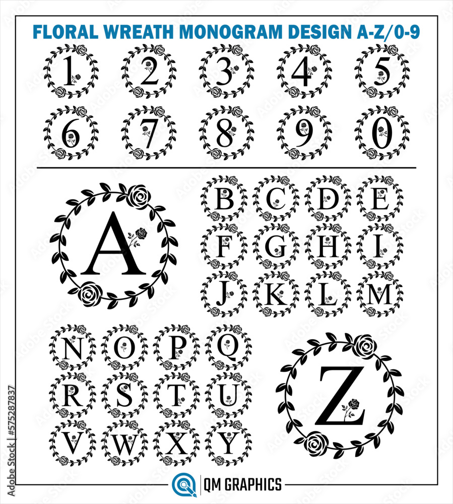 Floral Wreath Monogram Design Floral Wreath Monogram Design