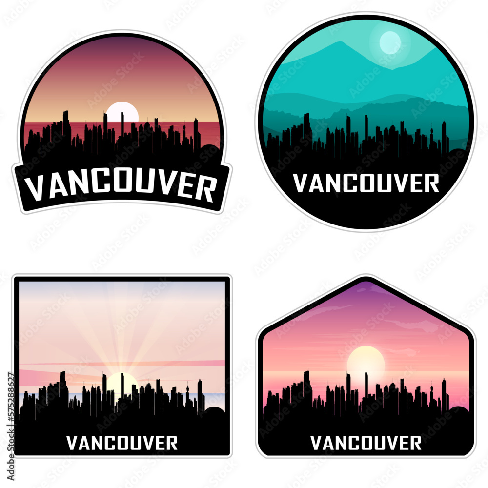 Vancouver Canada Skyline Silhouette Retro Vintage Sunset Vancouver Lover Travel Souvenir Sticker Vector Illustration SVG EPS AI