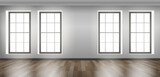 empty room interior with four windows wooden floor mock up vector illustration