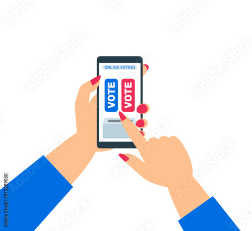 online voting woman using smartphone vote app vector illustration