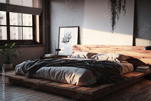 beautiful large wooden futon bed, bedroom