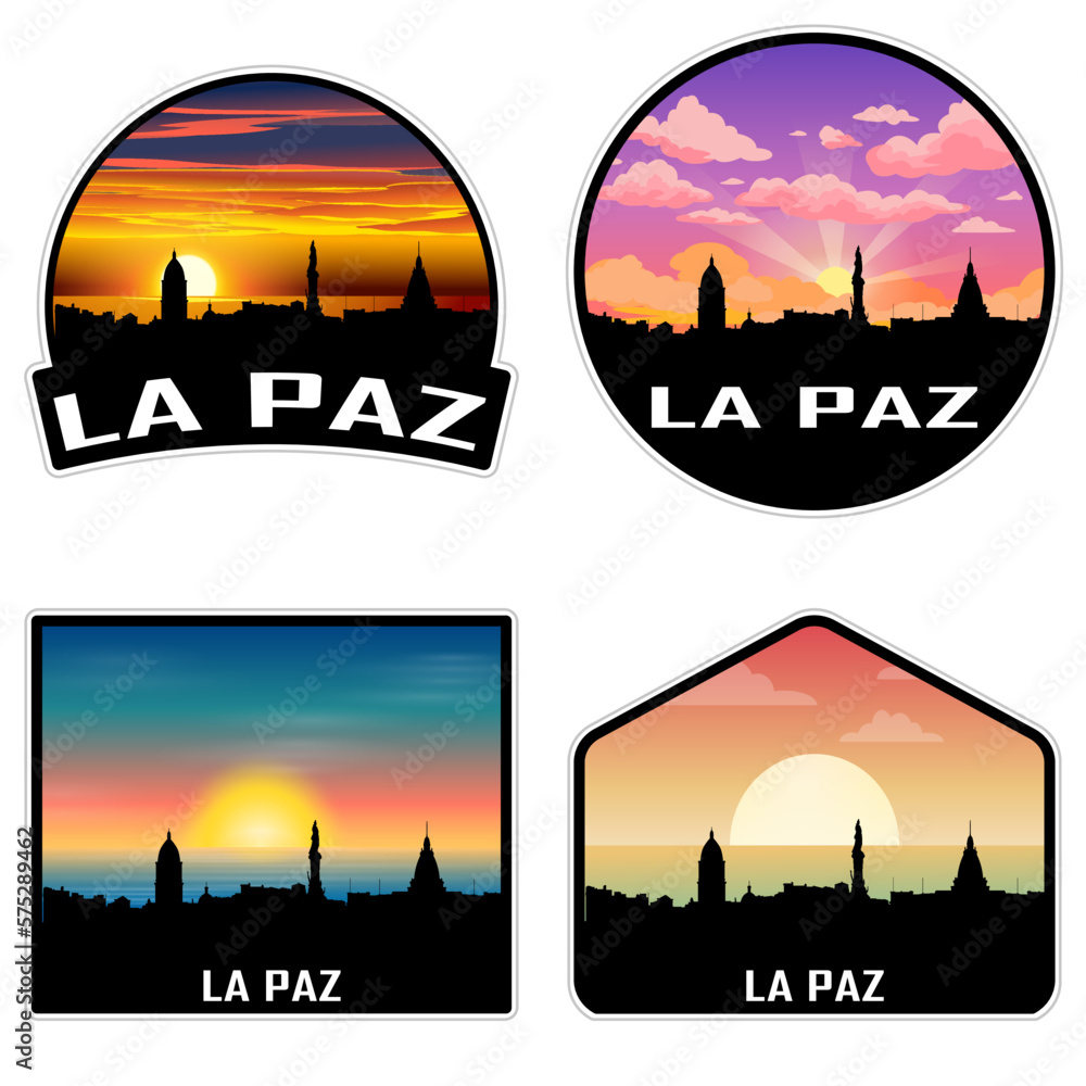 La Paz Bolivia Skyline Silhouette Retro Vintage Sunset La Paz Lover Travel Souvenir Sticker Vector Illustration SVG EPS AI