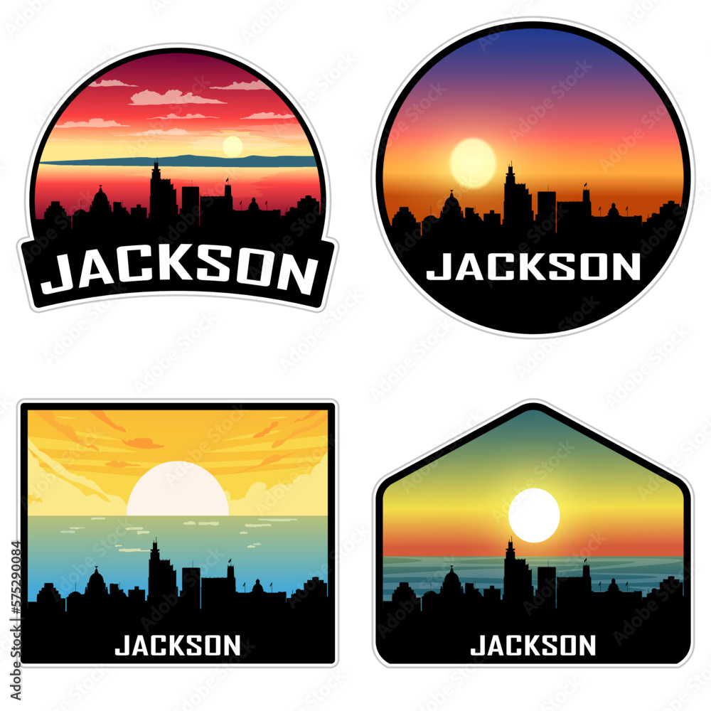 Jackson Mississippi USA Skyline Silhouette Retro Vintage Sunset Jackson Lover Travel Souvenir Sticker Vector Illustration SVG EPS AI