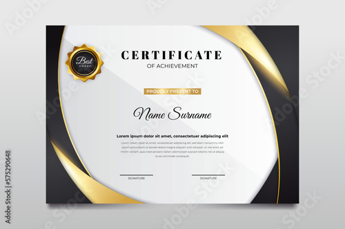 Black and gold color appreciation achievement certificate template design Premium Vector