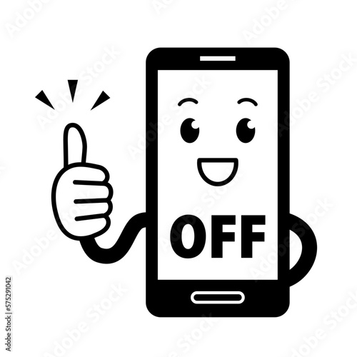 電源を切ってください：かわいいスマホのキャラクター