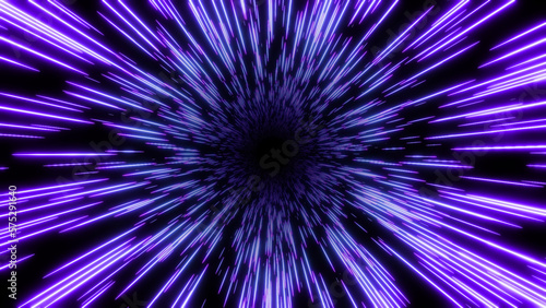 Abstract background dynamic 3d burst lines, neon glow colors on black, cosmic speed concept