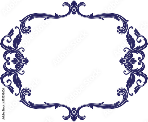 Border and Frame with baroque style. Ornament elements for your design. Black and white color. Floral engraving decoration for postcards or invitations for social media.