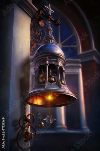 Church bell with and the golden light. Generative ai.
