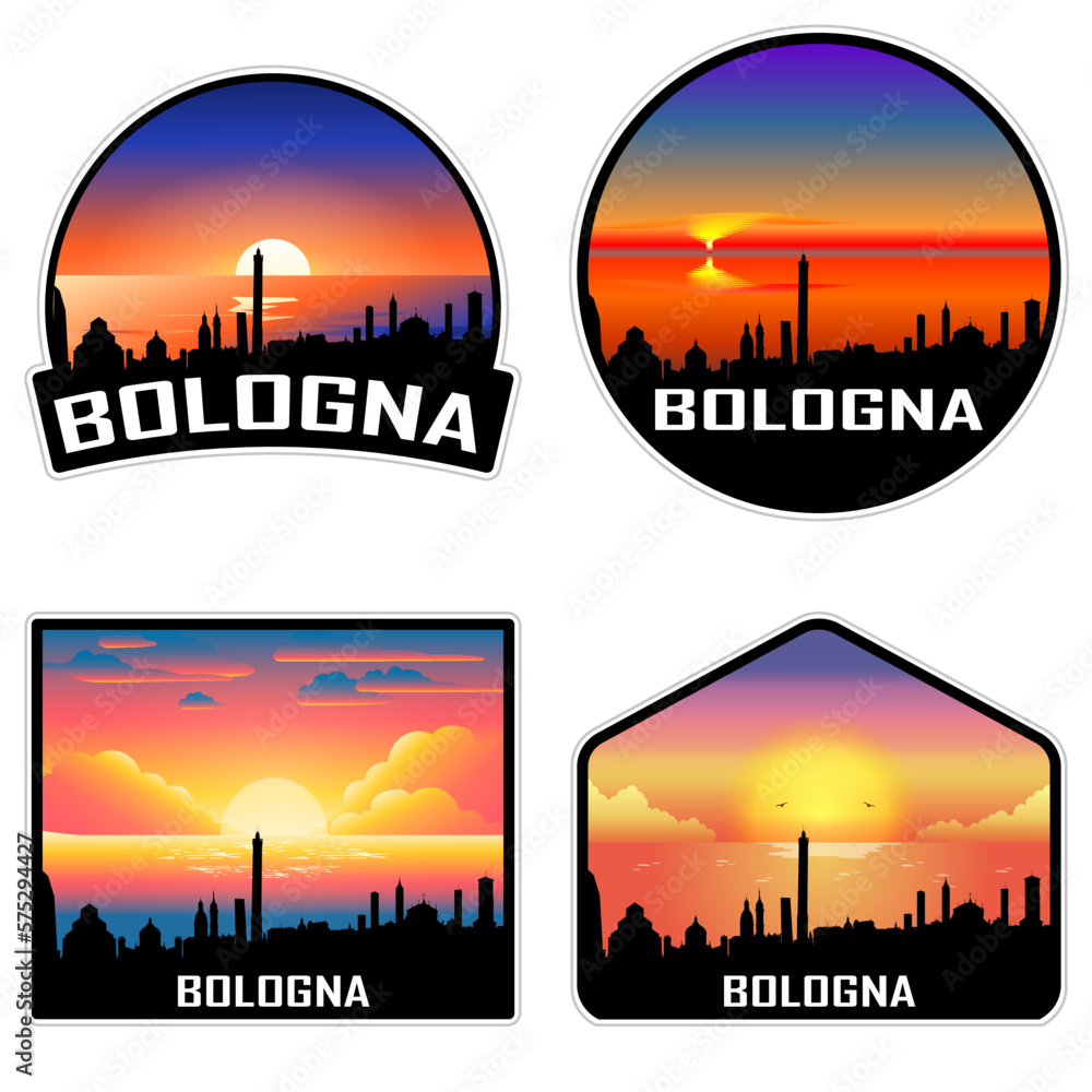 Bologna Italy Skyline Silhouette Retro Vintage Sunset Bologna Lover Travel Souvenir Sticker Vector Illustration SVG EPS AI