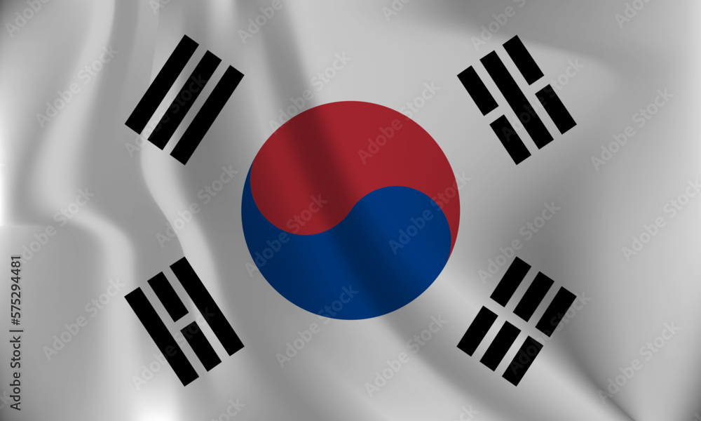 Flag of South Korea, with a wavy effect due to the wind. Flag of South Korea, with a wavy effect due to the wind.