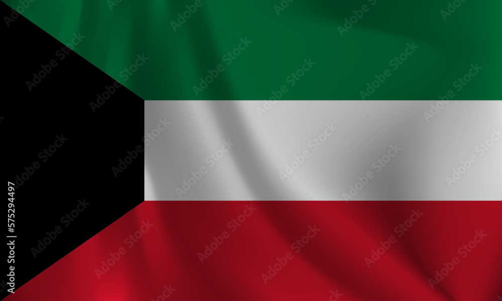 Flag of Kuwait, with a wavy effect due to the wind.