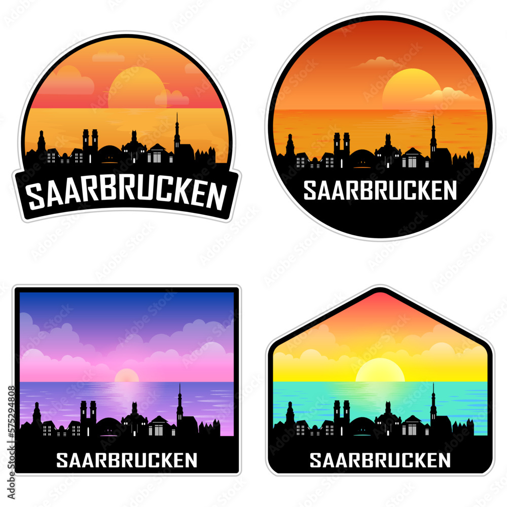 Saarbrucken Germany Skyline Silhouette Retro Vintage Sunset Saarbrucken Lover Travel Souvenir Sticker Vector Illustration SVG EPS AI