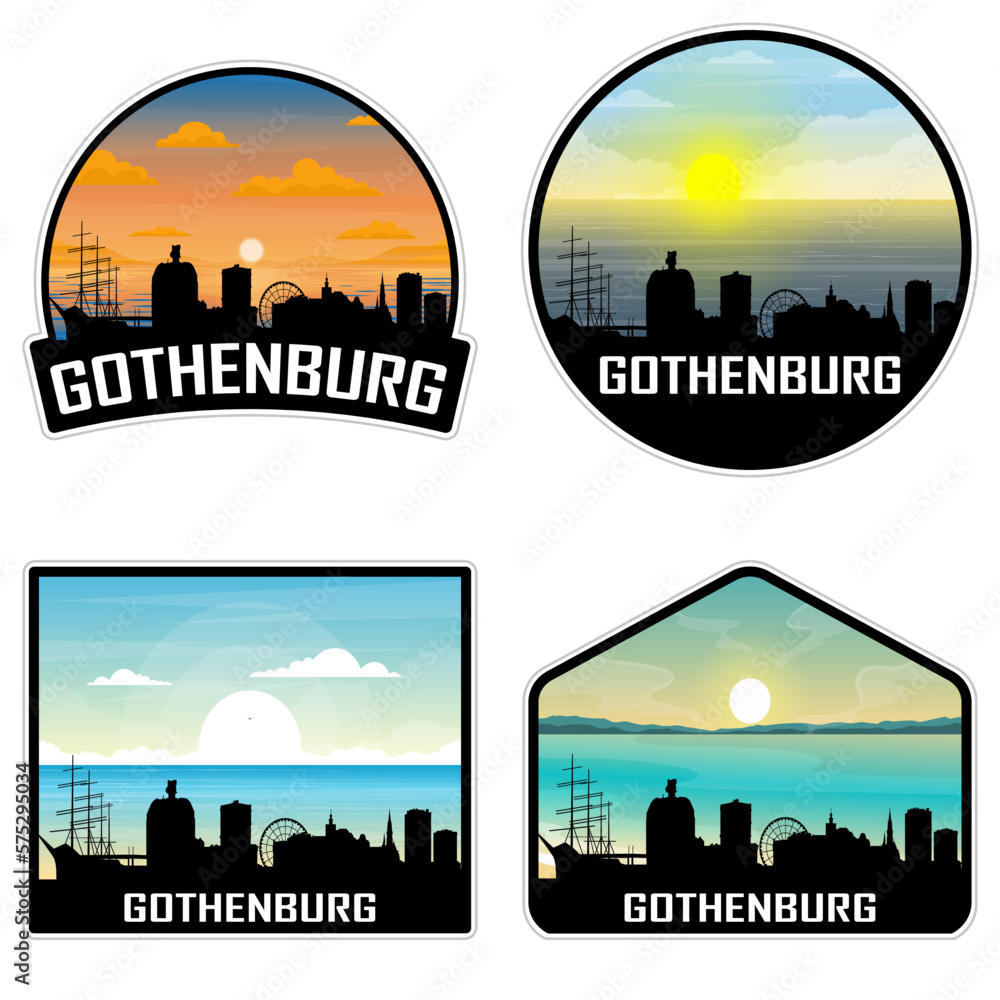 Gothenburg Sweden Skyline Silhouette Retro Vintage Sunset Gothenburg Lover Travel Souvenir Sticker Vector Illustration SVG EPS AI