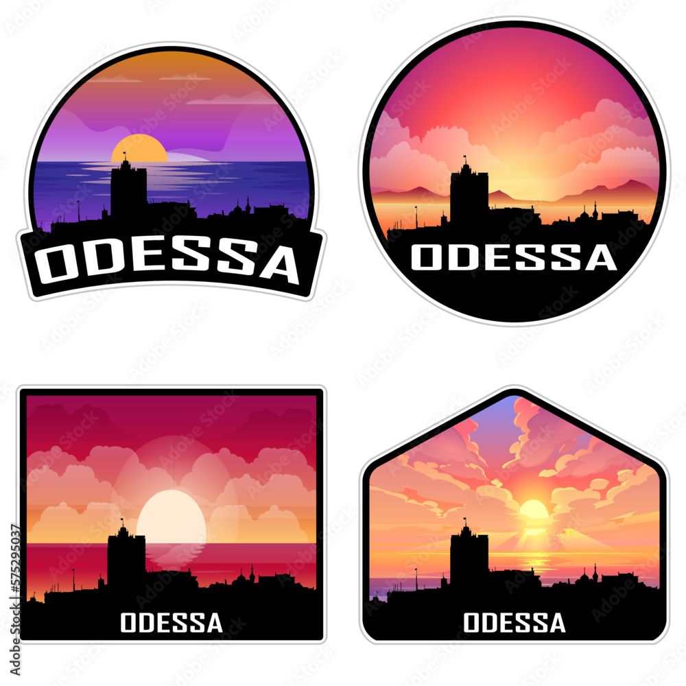 Odessa Ukraine Skyline Silhouette Retro Vintage Sunset Odessa Lover Travel Souvenir Sticker Vector Illustration SVG EPS AI