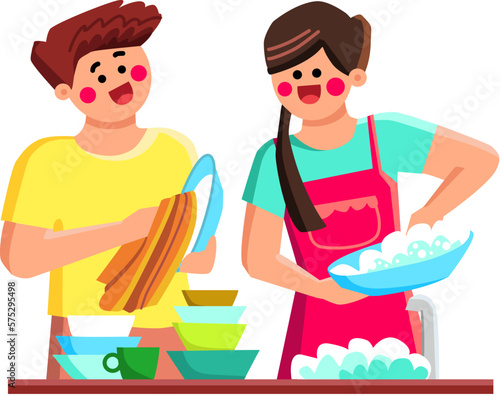 couple doing housework vector