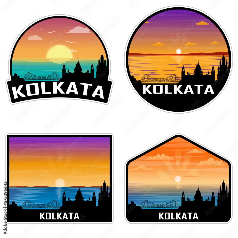 Kolkata India Skyline Silhouette Retro Vintage Sunset Kolkata Lover Travel Souvenir Sticker Vector Illustration SVG EPS AI