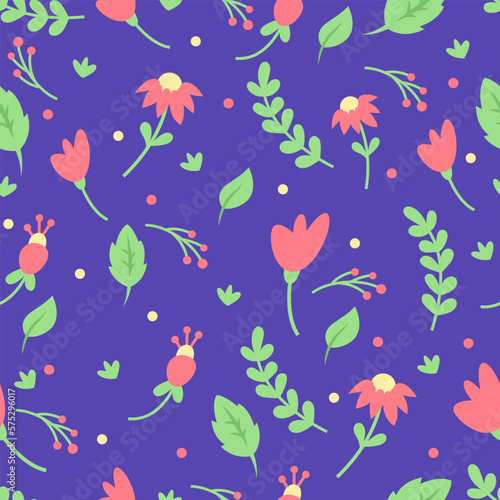 Seamless hand-drawn floral vector pattern background.
