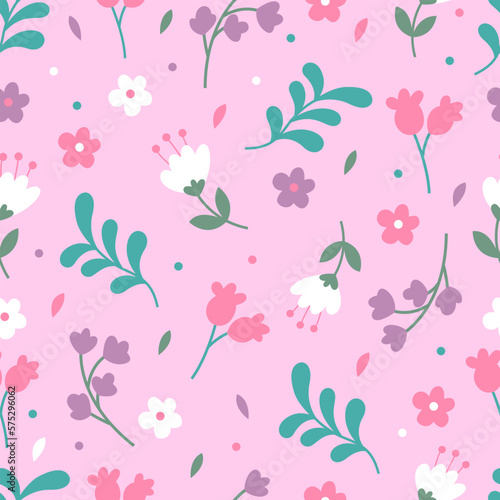 Seamless hand-drawn floral vector pattern background.