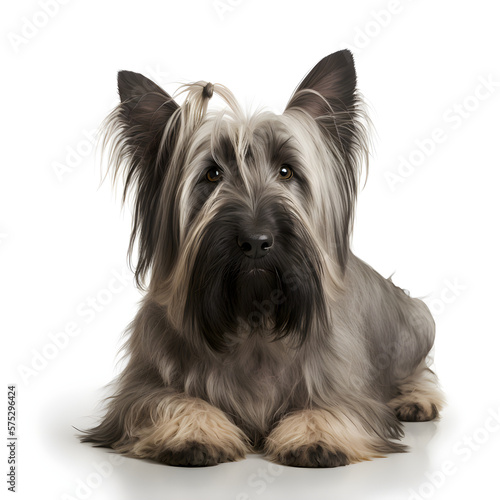 Skye Terrier dog on a white background