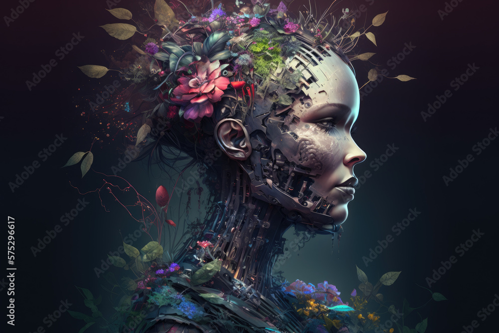Robot android woman, surrealistic non real person. Generative AI Robot android woman, surrealistic non real person. Generative AI