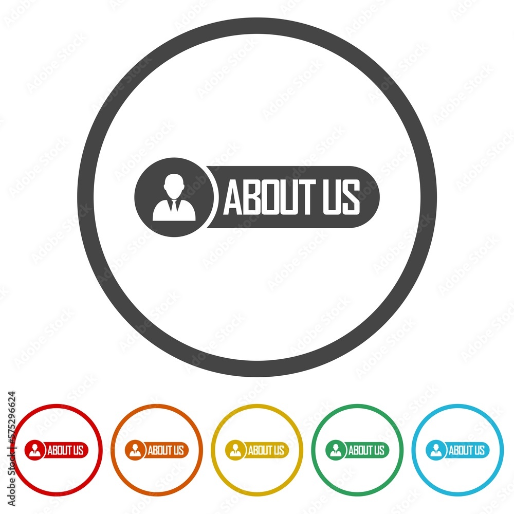 About us sign icons in color circle buttons About us sign icons in color circle buttons