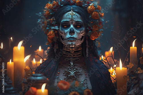 Dia de los muertos, Mexican day of the dead celebrating concept. Generative ai photo