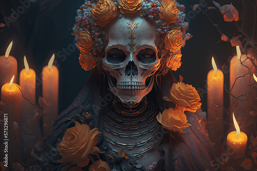 Dia de los muertos, Mexican day of the dead celebrating concept. Generative ai