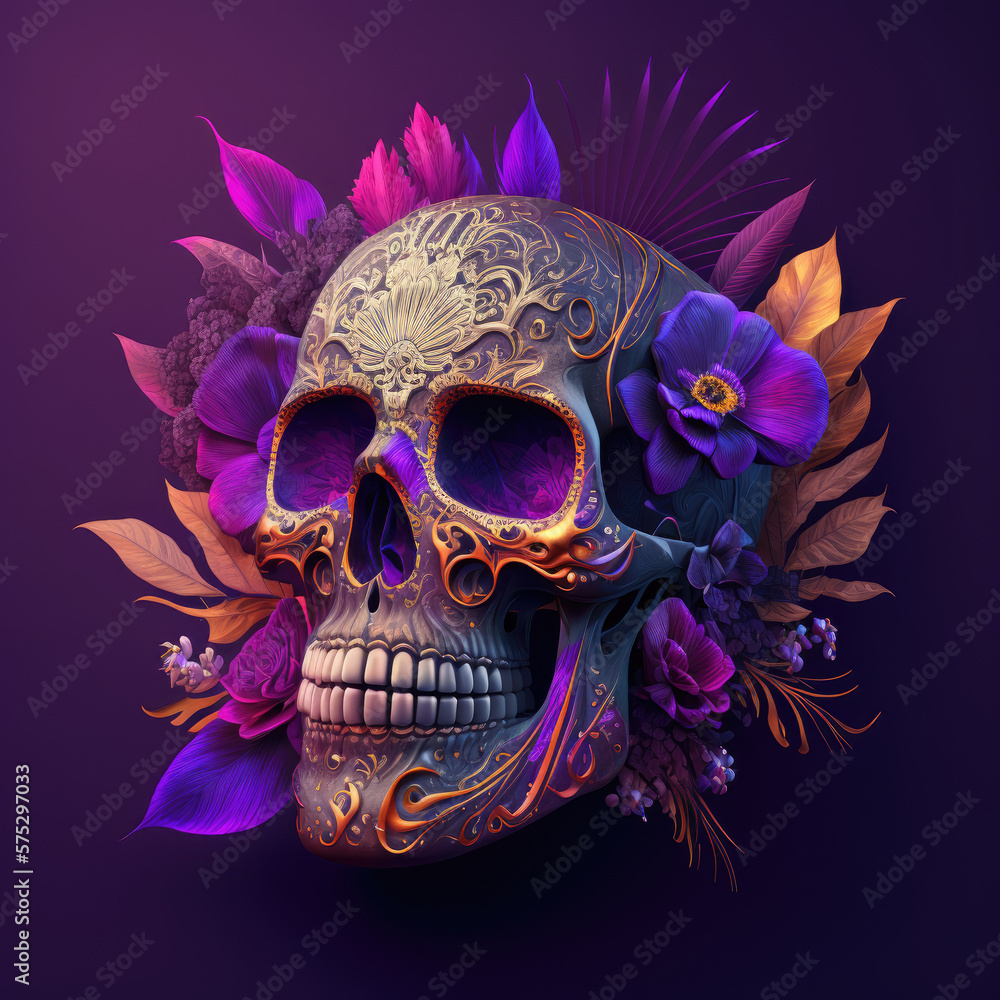 Fototapeta premium Mexican day of the dead celebrating concept with sugar scull. Generative ai