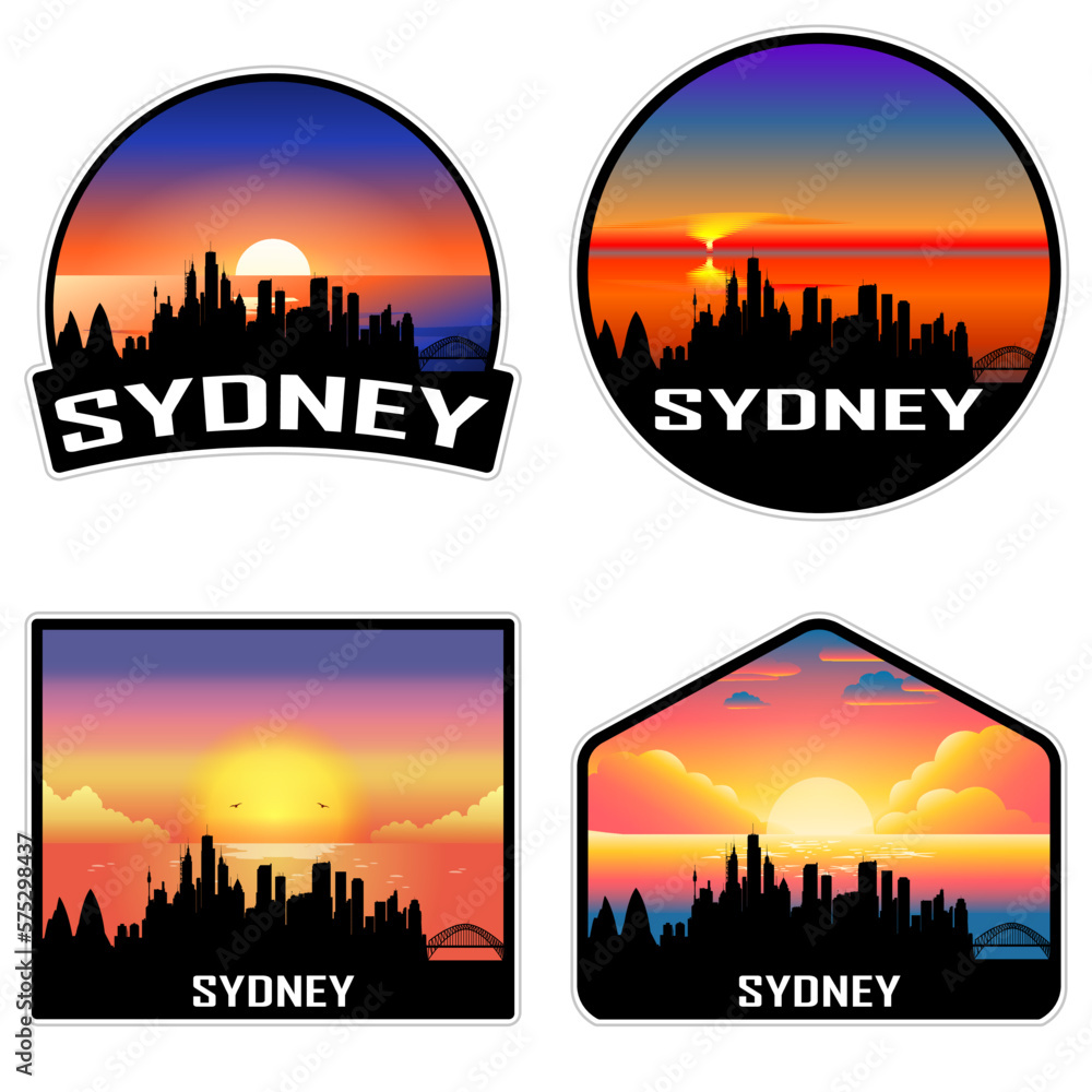 Sydney Australia Skyline Silhouette Retro Vintage Sunset Sydney Lover Travel Souvenir Sticker Vector Illustration SVG EPS AI