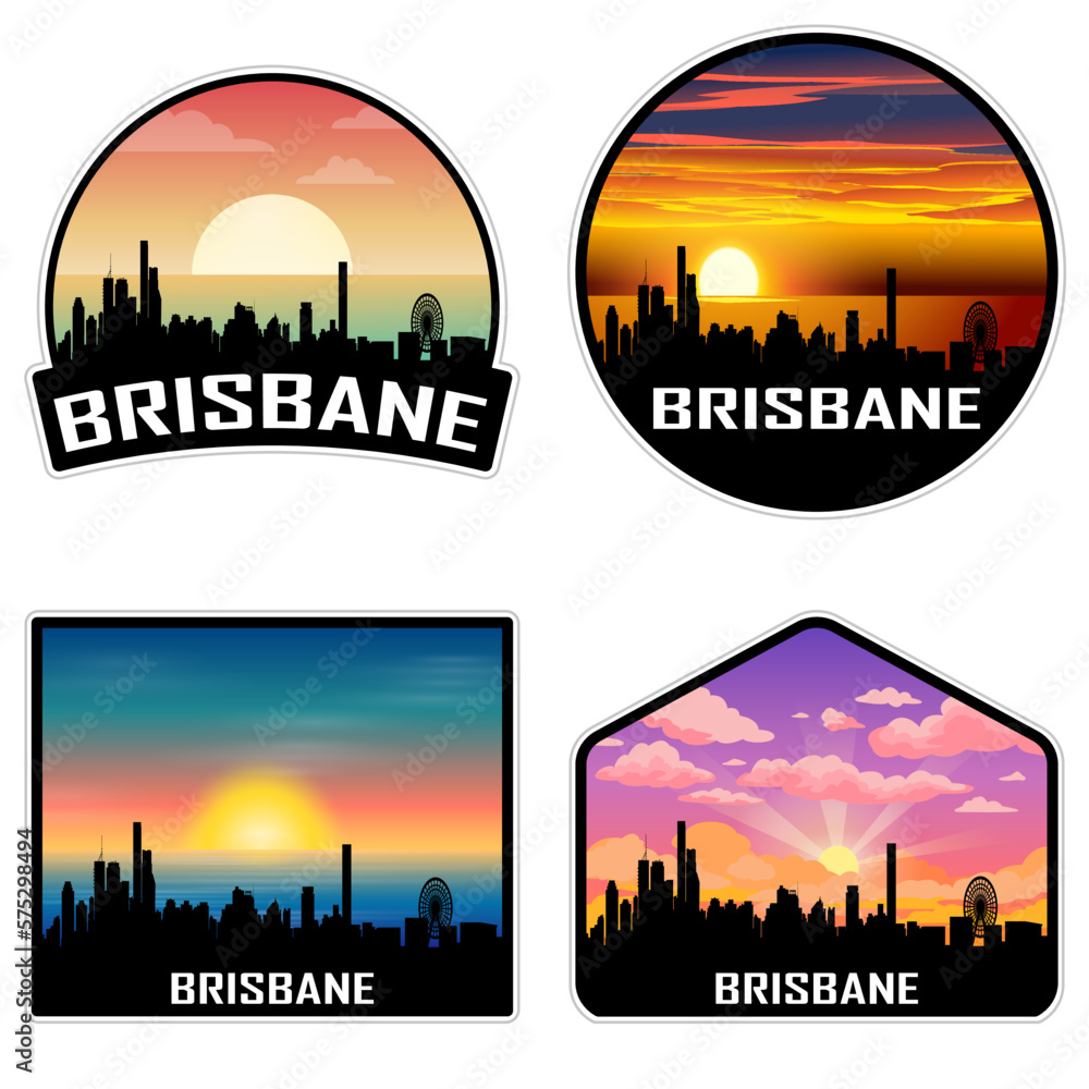 Brisbane Australia Skyline Silhouette Retro Vintage Sunset Brisbane Lover Travel Souvenir Sticker Vector Illustration SVG EPS AI