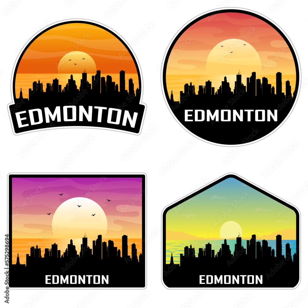 Edmonton Canada Skyline Silhouette Retro Vintage Sunset Edmonton Lover Travel Souvenir Sticker Vector Illustration SVG EPS AI