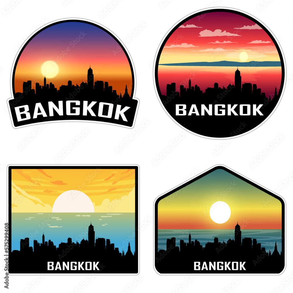 Bangkok Thailand Skyline Silhouette Retro Vintage Sunset Bangkok Lover Travel Souvenir Sticker Vector Illustration SVG EPS AI