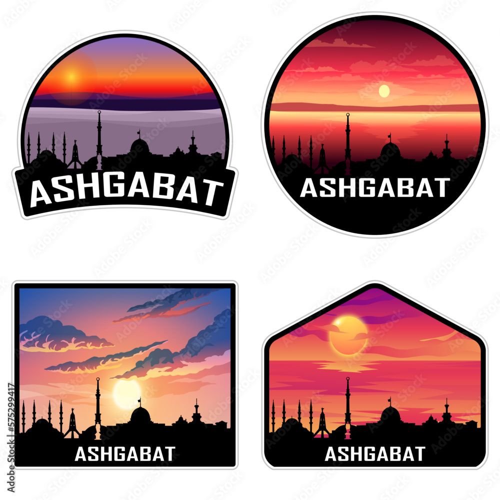 Ashgabat Turkmenistan Skyline Silhouette Retro Vintage Sunset Ashgabat Lover Travel Souvenir Sticker Vector Illustration SVG EPS AI